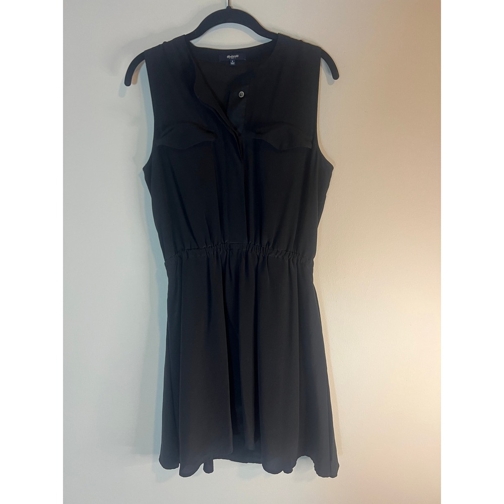Madewell Black 100% Silk Sleeveless Elastic Waist Pocket Dress C0465 Womens S